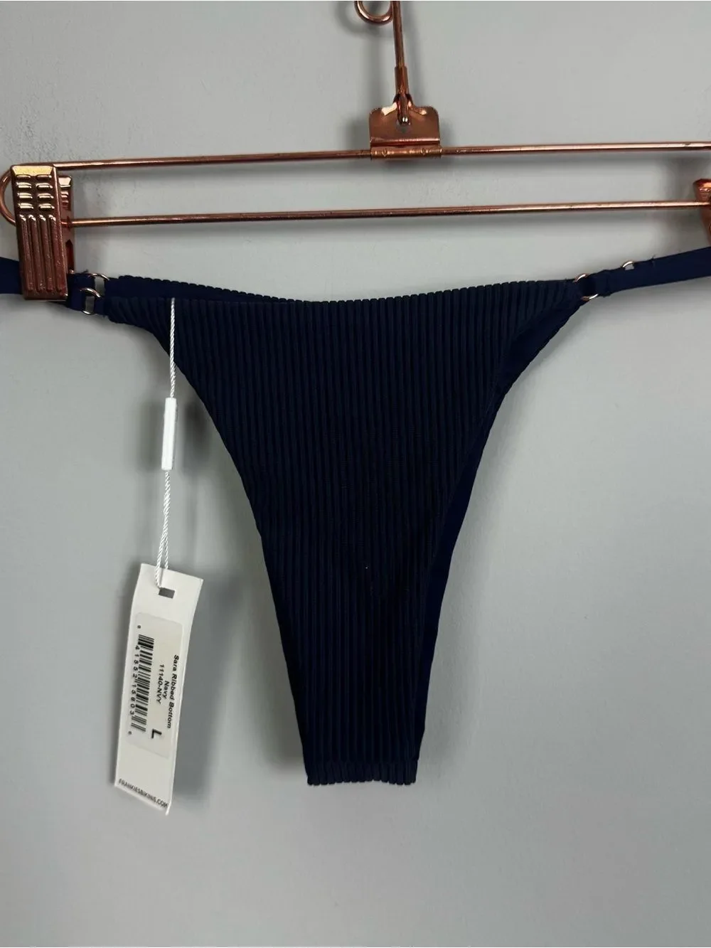 FRANKIE’S BIKINIS | NEW Sara Ribbed Bikini Bottom Navy Blue Women’s Size Large
